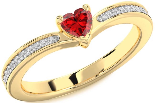 Diamond Ruby Gold Silver Heart Pave Promise Ring