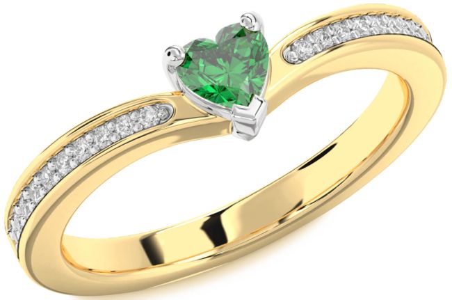 Diamond Emerald White Yellow Gold Heart Pave Promise Ring