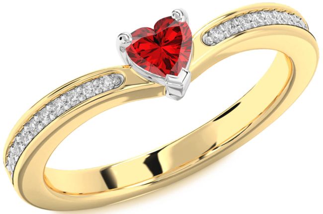 Diamond Ruby Gold Silver Heart Pave Promise Ring