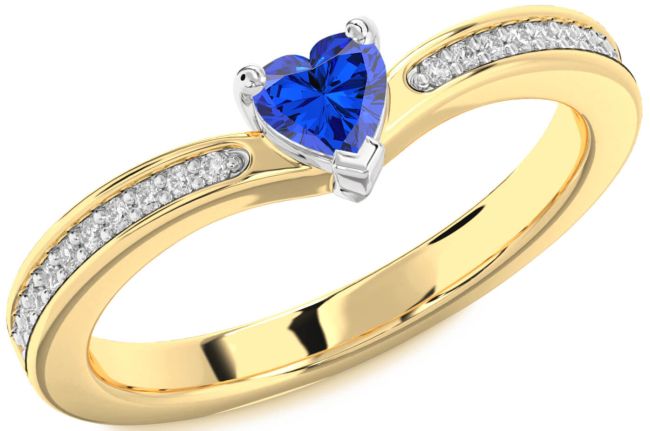 Diamond Blue Sapphire Platinum & Yellow Gold Heart Pave Promise Ring