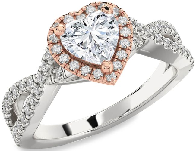 Diamond White Rose Gold Heart Halo Pave Engagement Ring