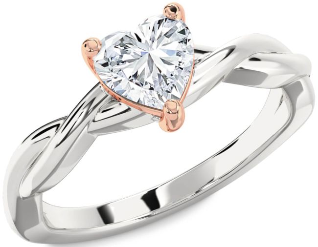 Diamond White Rose Gold Heart Knot Solitaire Engagement Ring
