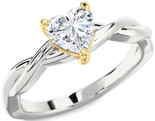 Diamond White Yellow Gold Heart Knot Solitaire Engagement Ring