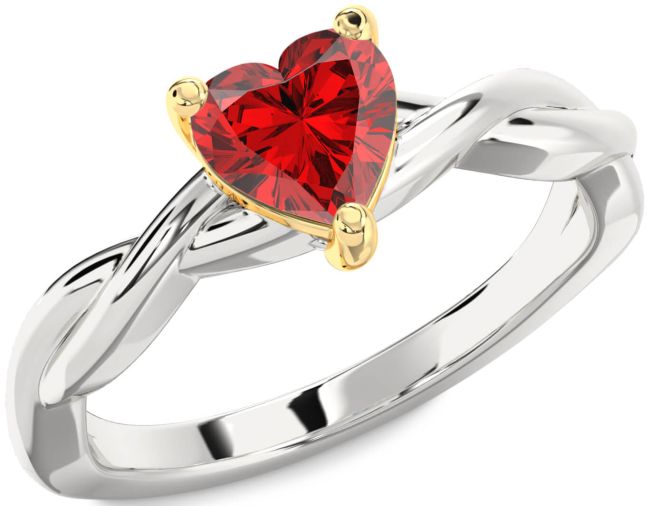 Ruby Silver & 10K gold Heart Knot Solitaire Engagement Ring