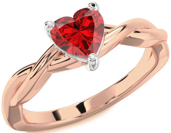 Ruby Rose Gold Silver Heart Knot Solitaire Engagement Ring