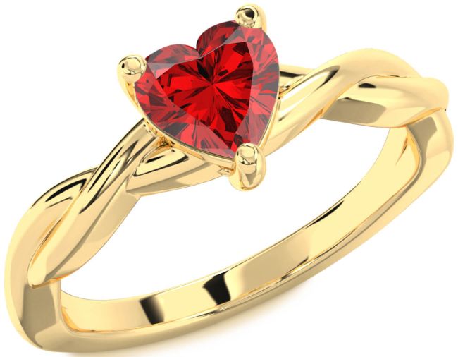 Ruby Gold Heart Knot Solitaire Engagement Ring
