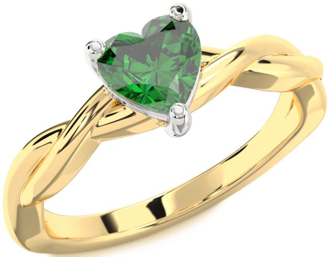 Emerald Platinum & Yellow Gold Heart Knot Solitaire Engagement Ring
