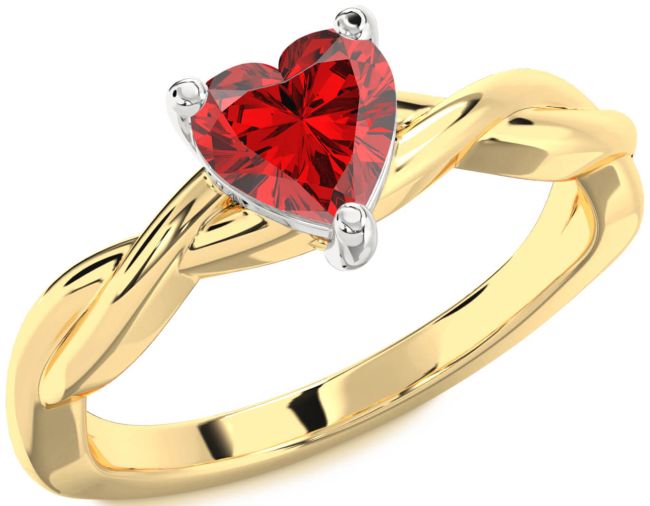Ruby Gold Silver Heart Knot Solitaire Engagement Ring