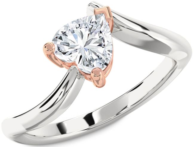 Diamond Platinum & Rose Gold Heart Solitaire Engagement Ring