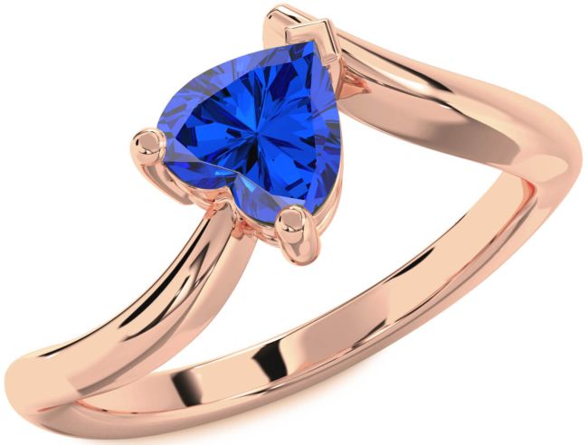 Blue Sapphire Rose Gold Heart Solitaire Engagement Ring