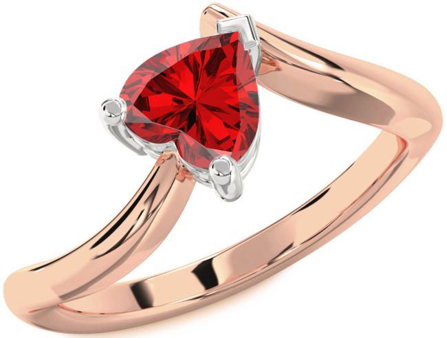 Ruby White Rose Gold Heart Solitaire Engagement Ring