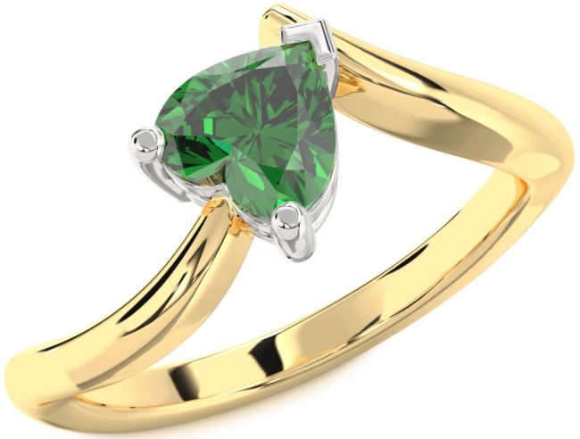Emerald Gold Silver Heart Solitaire Engagement Ring