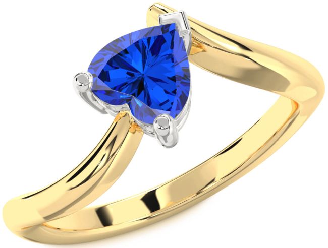 Blue Sapphire White Yellow Gold Heart Solitaire Engagement Ring