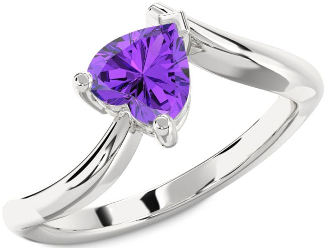 Amethyst Silver Heart Solitaire Engagement Ring