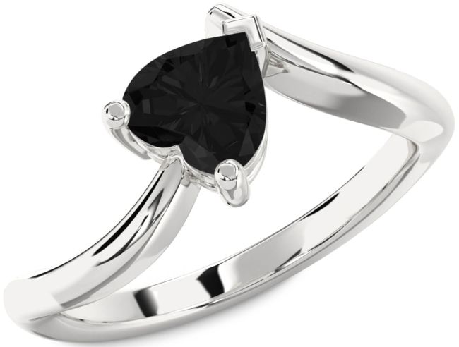 Black Diamond Silver Heart Solitaire Engagement Ring
