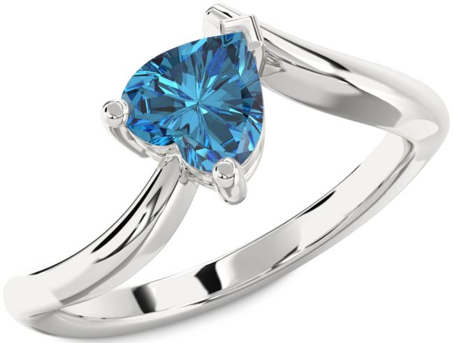 Blue Diamond Silver Heart Solitaire Engagement Ring