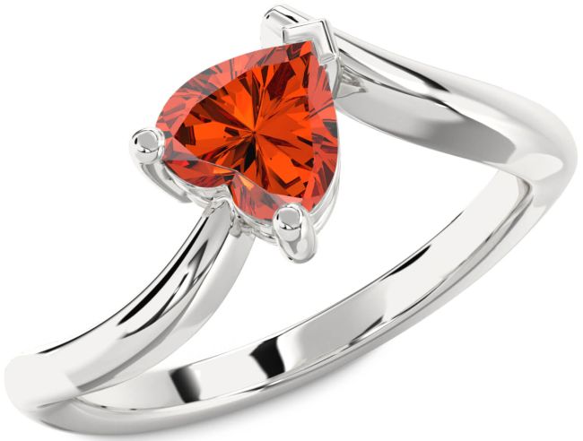 Fire Opal Silver Heart Solitaire Engagement Ring