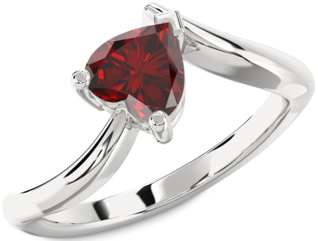 Garnet Silver Heart Solitaire Engagement Ring