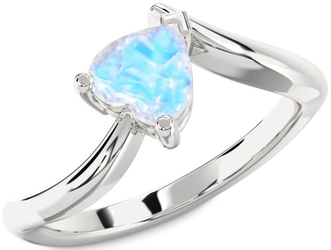 Moonstone Silver Heart Solitaire Engagement Ring