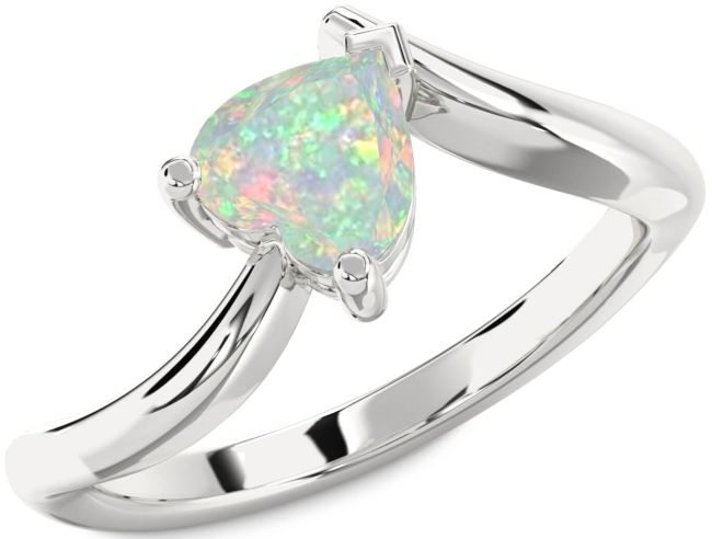 Opal Silver Heart Solitaire Engagement Ring