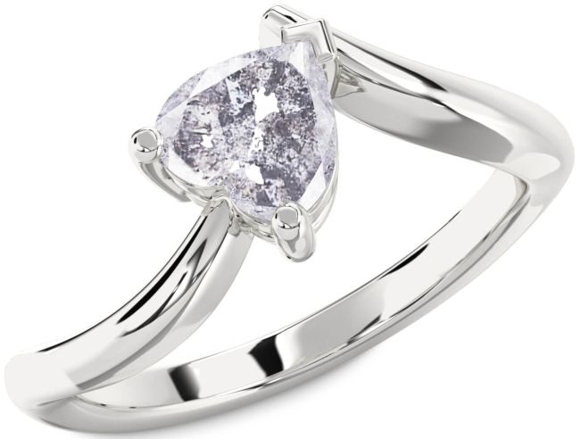 Salt & Pepper Diamond Silver Heart Solitaire Engagement Ring