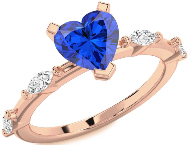 Diamond Blue Sapphire Rose Gold Heart Engagement Ring