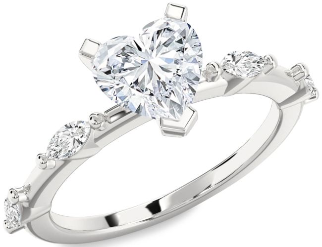 Diamond Silver Heart Engagement Ring