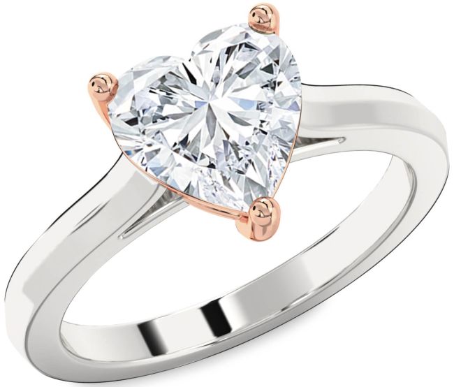 Diamond White Rose Gold Heart Solitaire Engagement Ring