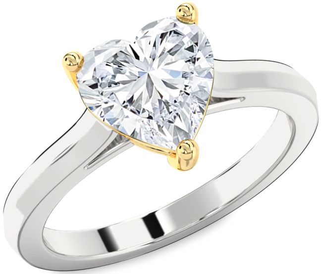 Diamond Silver & 10K gold Heart Solitaire Engagement Ring