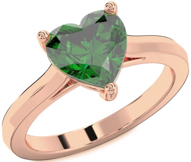 Emerald Rose Gold Silver Heart Solitaire Engagement Ring