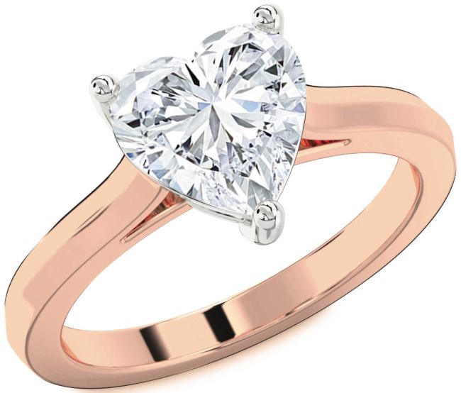 Diamond White Rose Gold Heart Solitaire Engagement Ring