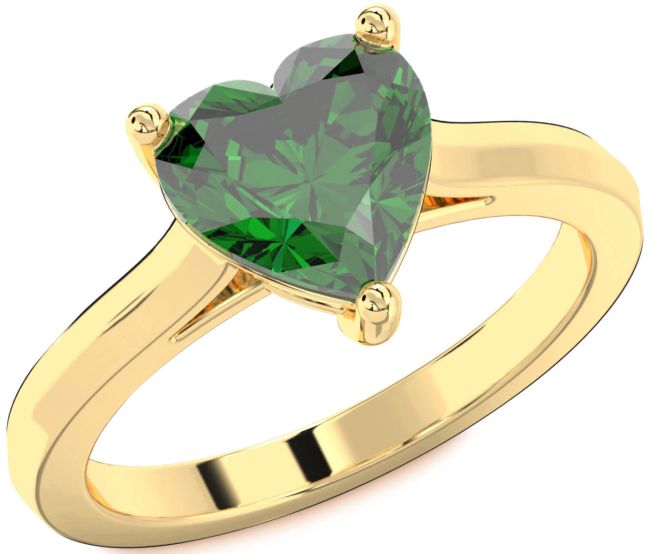 Emerald Gold Heart Solitaire Engagement Ring