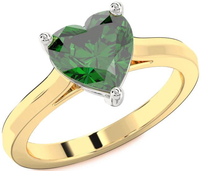 Emerald White Yellow Gold Heart Solitaire Engagement Ring