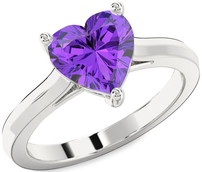 Amethyst Silver Heart Solitaire Engagement Ring