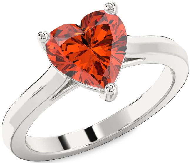 Fire Opal Silver Heart Solitaire Engagement Ring