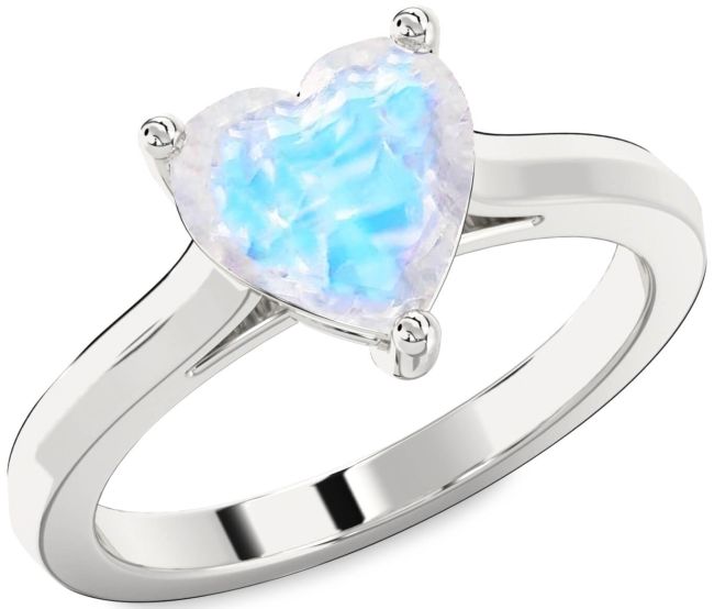 Moonstone Silver Heart Solitaire Engagement Ring