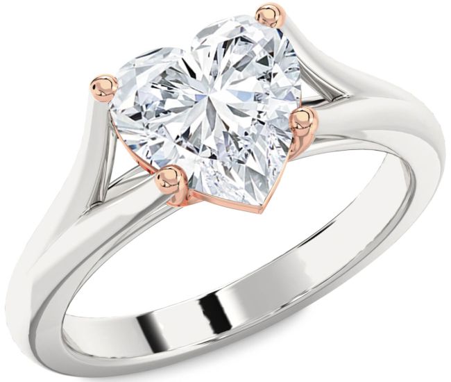 Diamond Silver & 10K Rose Gold Heart Solitaire Engagement Ring
