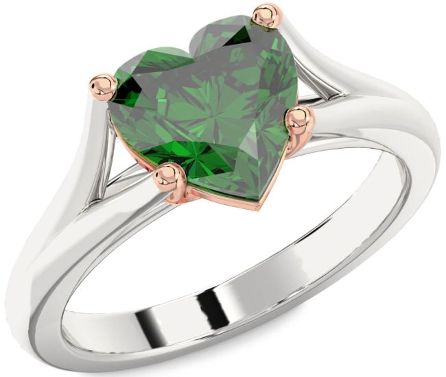 Emerald Platinum & Rose Gold Heart Solitaire Engagement Ring