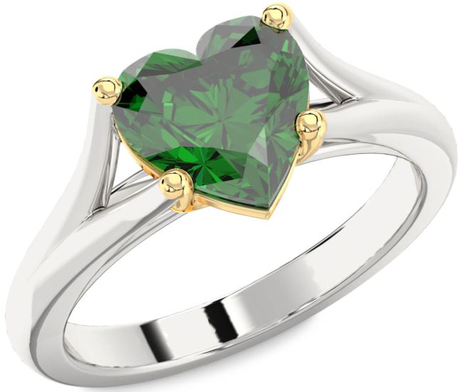 Emerald Platinum & Yellow Gold Heart Solitaire Engagement Ring