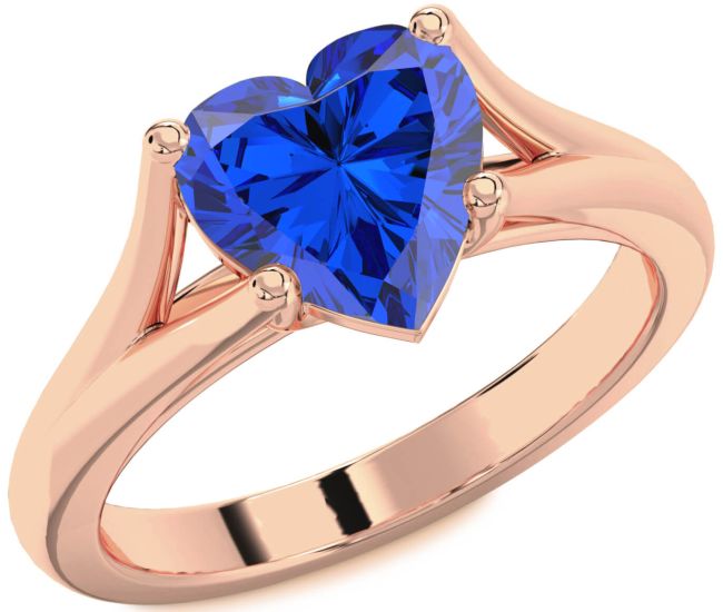 Blue Sapphire Rose Gold Silver Heart Solitaire Engagement Ring