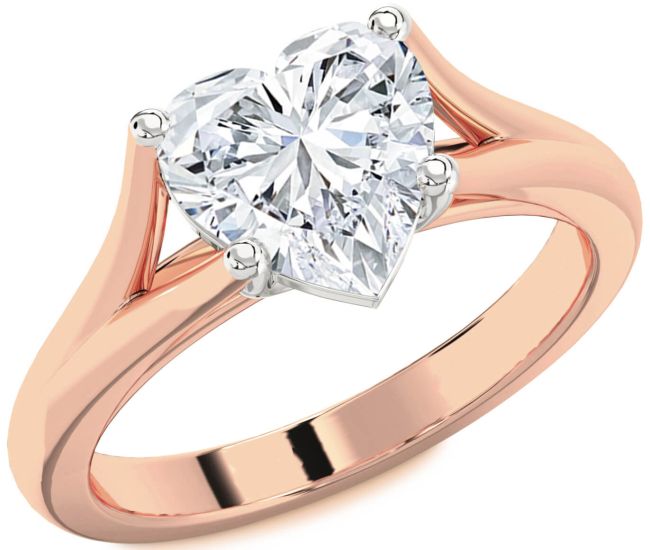 Diamond White Rose Gold Heart Solitaire Engagement Ring