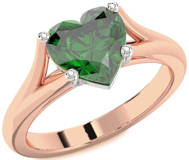 Emerald White Rose Gold Heart Solitaire Engagement Ring