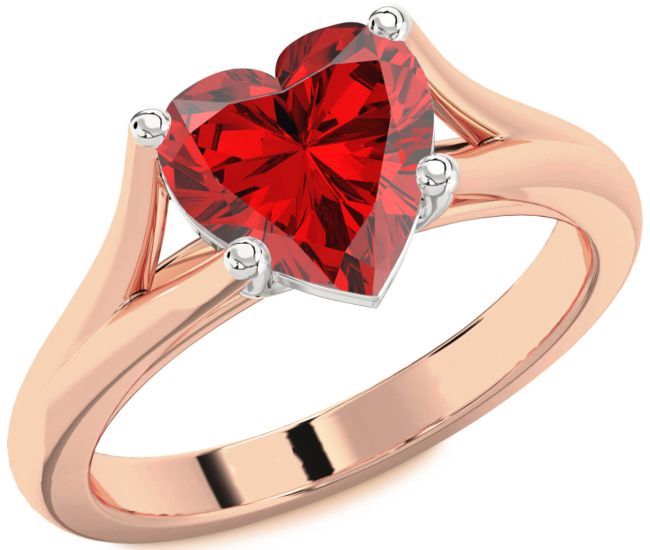 Ruby White Rose Gold Heart Solitaire Engagement Ring