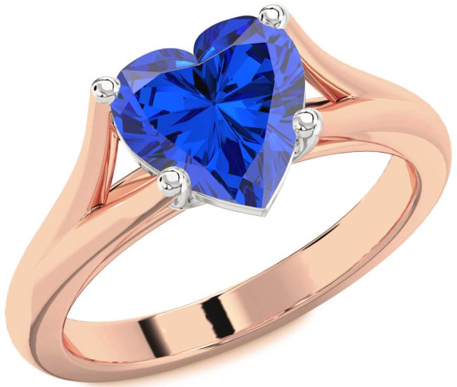 Blue Sapphire White Rose Gold Heart Solitaire Engagement Ring