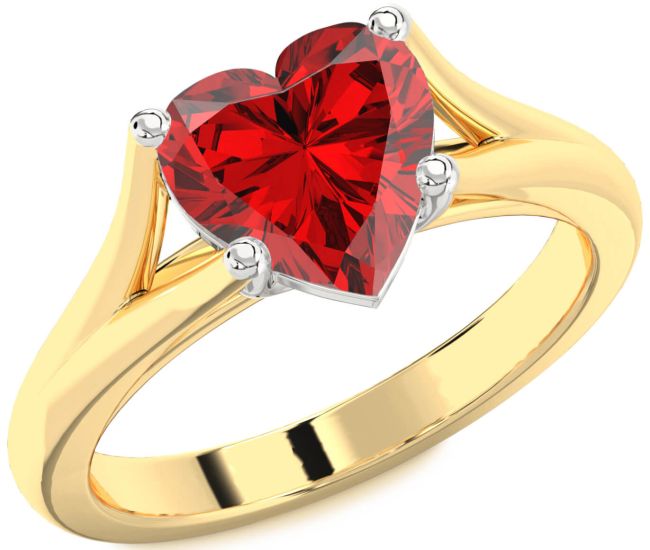 Ruby White Yellow Gold Heart Solitaire Engagement Ring