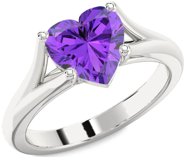 Amethyst Silver Heart Solitaire Engagement Ring