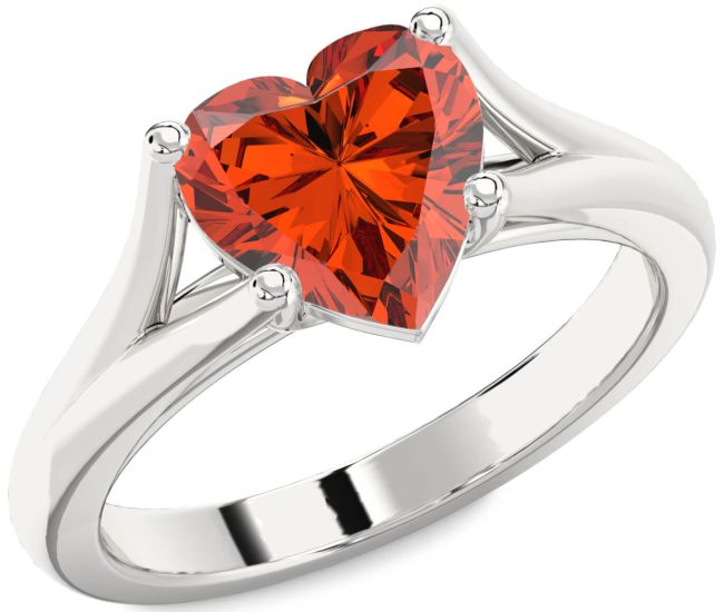Fire Opal Silver Heart Solitaire Engagement Ring