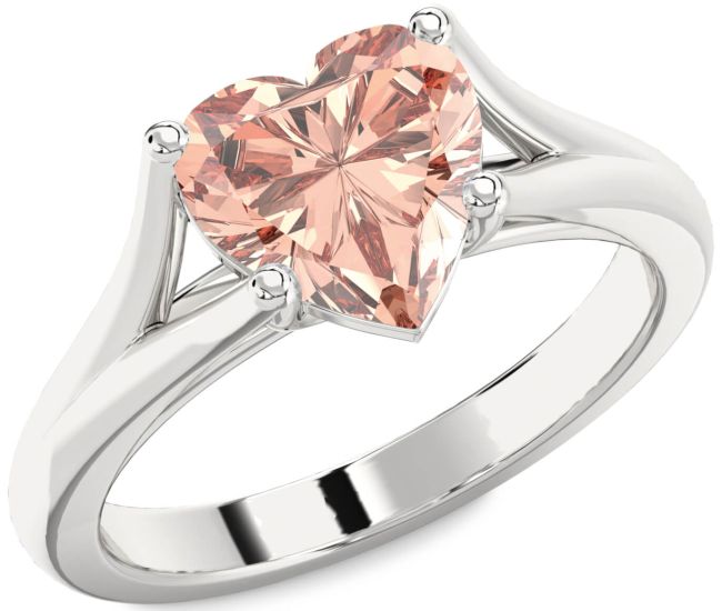 Morganite Silver Heart Solitaire Engagement Ring