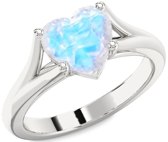 Moonstone Silver Heart Solitaire Engagement Ring