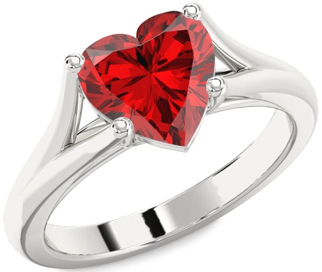 Ruby Silver Heart Solitaire Engagement Ring